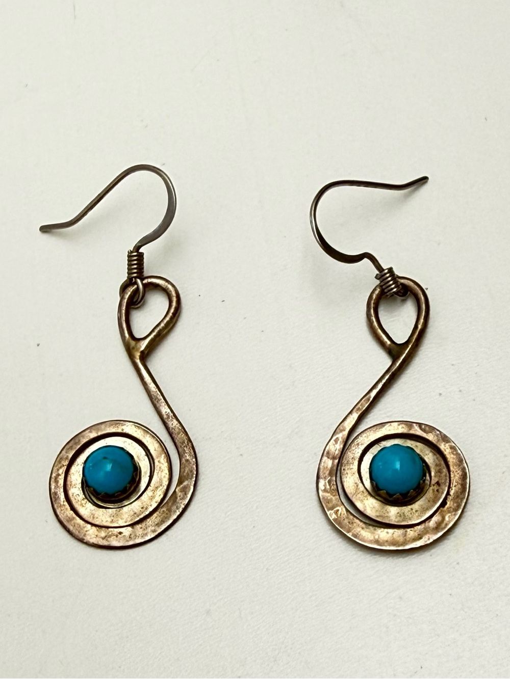 Handcrafted Turquoise Spiral Drop Earrings - Hypoallergenic
